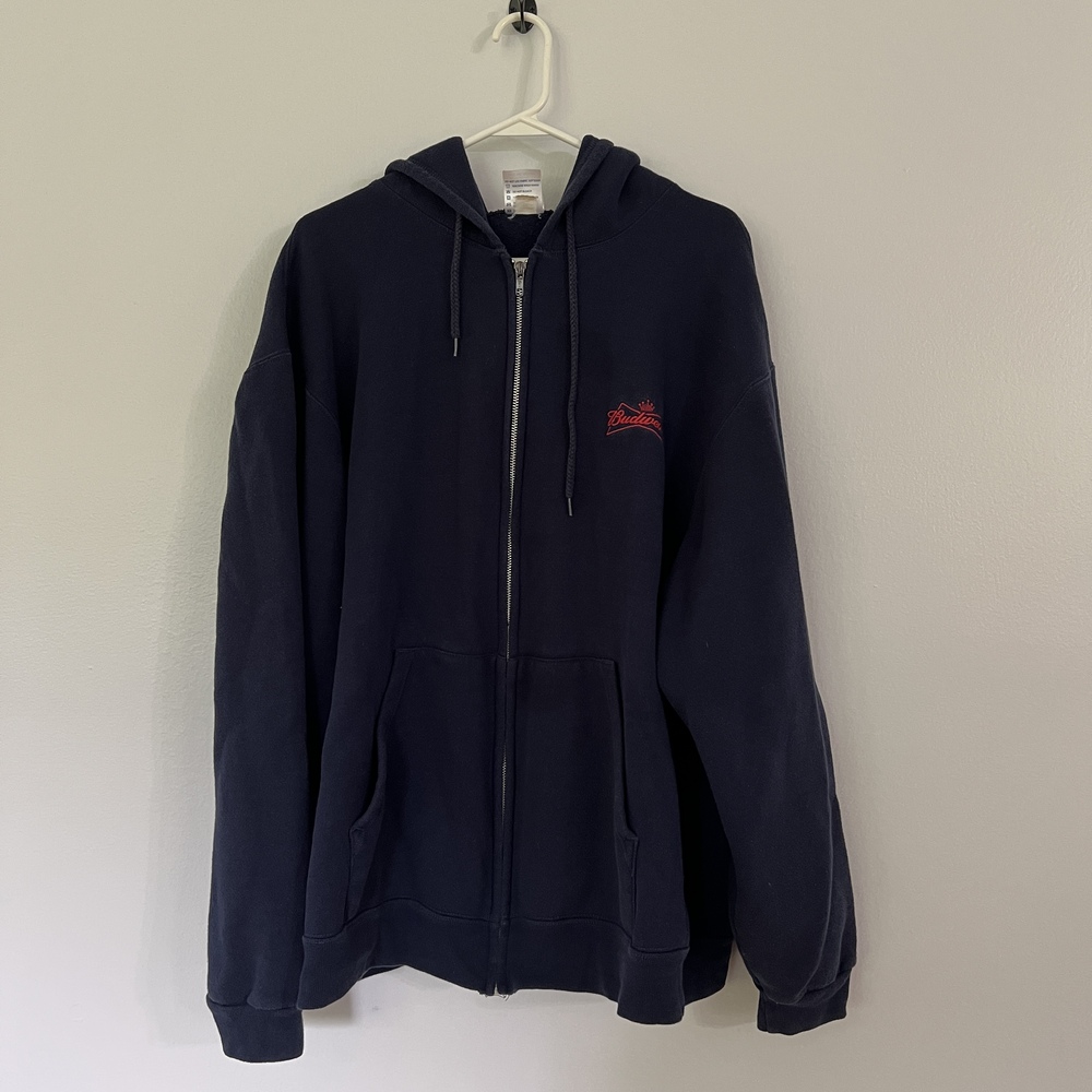 Budweiser Hoodie 3X Blue Full-Zip Casual Embroidered Vintage Comfortable
